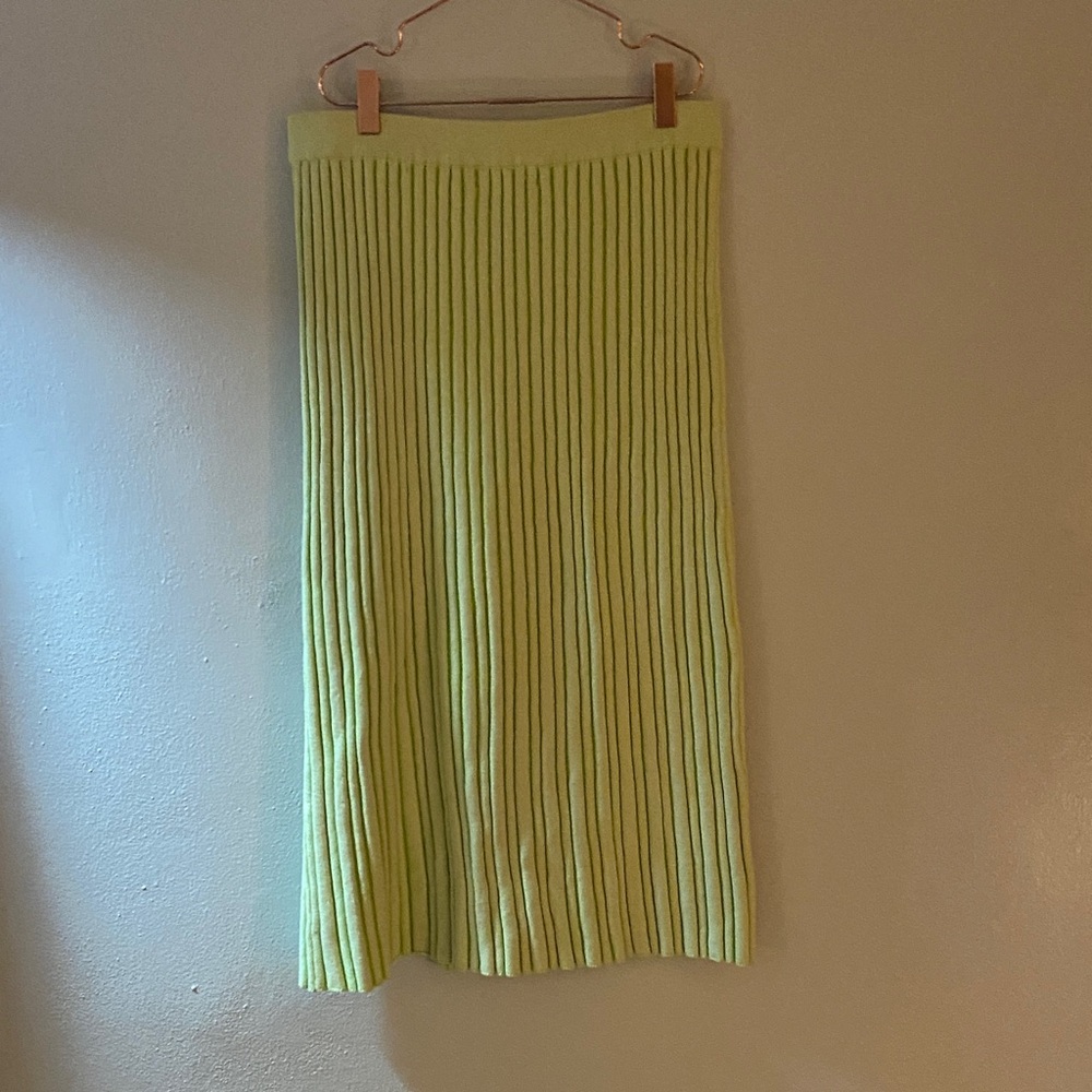 By Together Lime Green Ribbed Midi Skirt